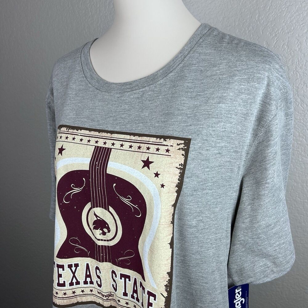 Wrangler Unisex ATM Texas State University Bobcats T-shirt Gray Guitar Size XXL - Picture 3 of 9